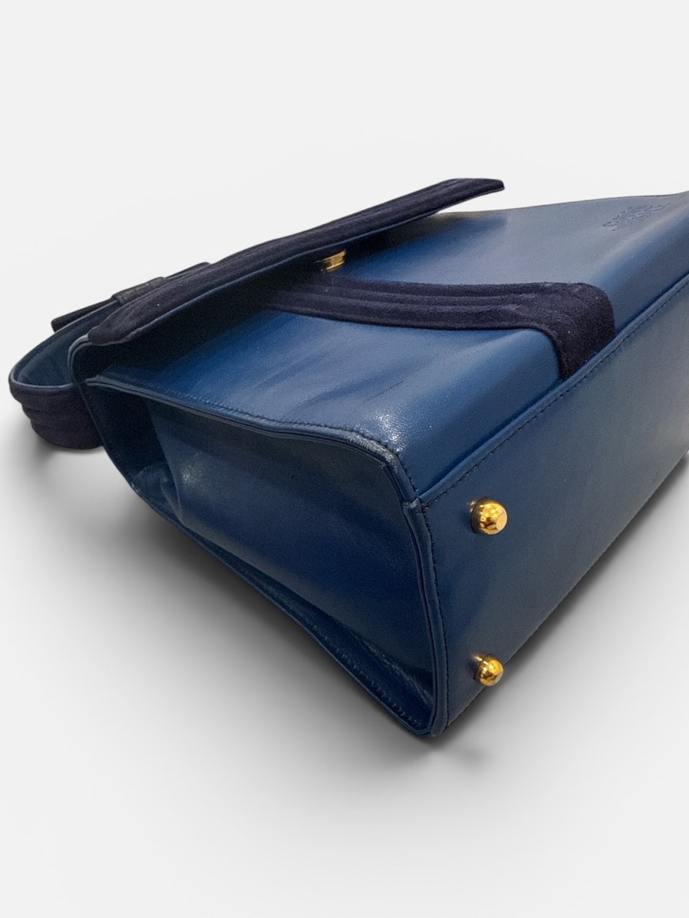 Vintage Gianni Versace blue leather top handle bag ribbon bow - Picture 8 of 16